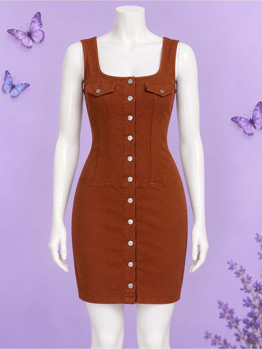 Haute Monde Rust Brown Button-Front Mini Dress
